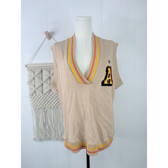 Adidas Originals Preppy Varsity Knit Tank Top Large Tan Cream - Picture 4 of 12